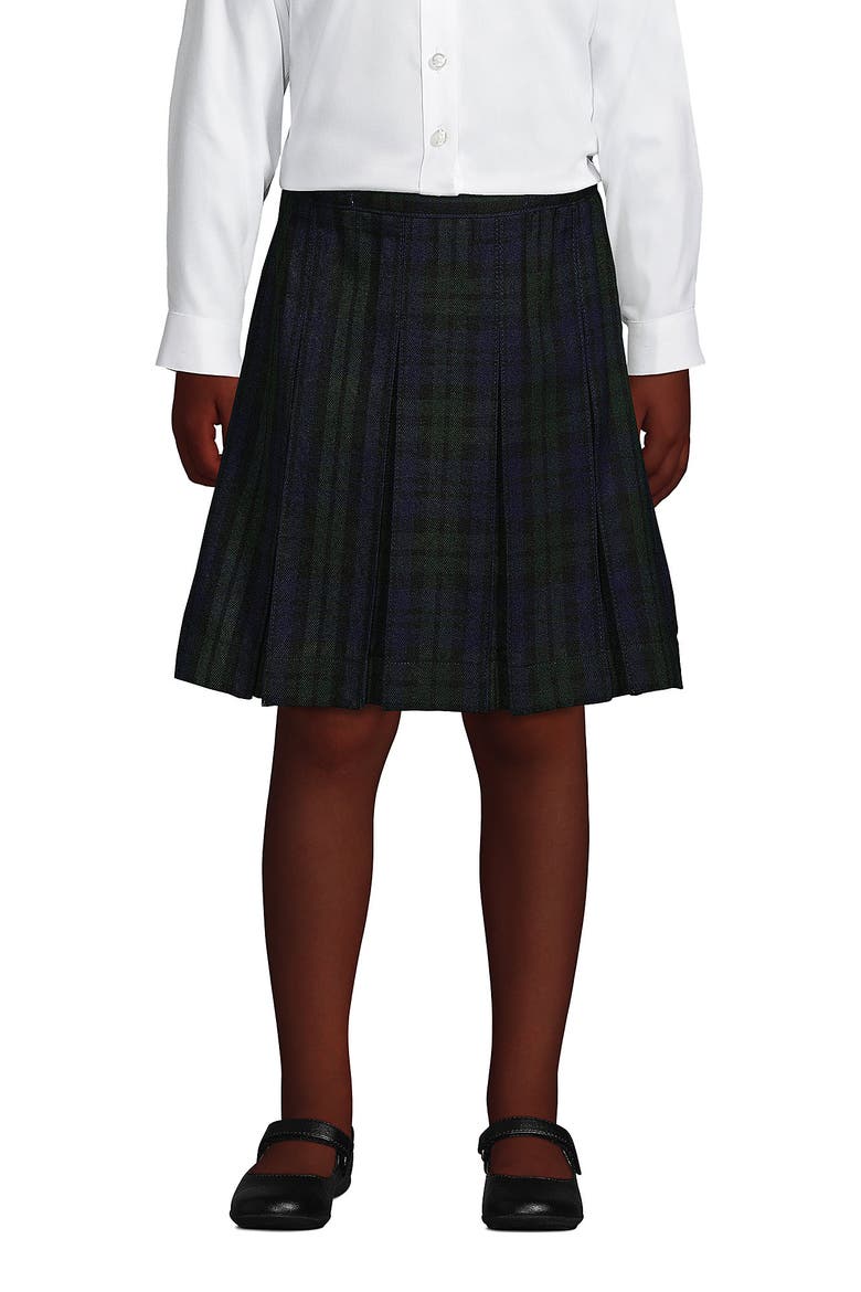 School Uniform Girls Plaid Box Pleat Skirt Top of the Knee, Main, color, Classic Navy/Evergreen Plaid