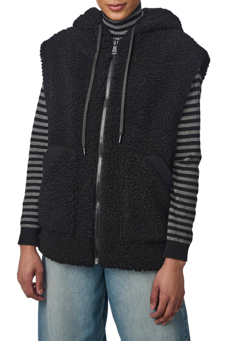 Faux Shearling Hooded Vest, Main, color, BLACK