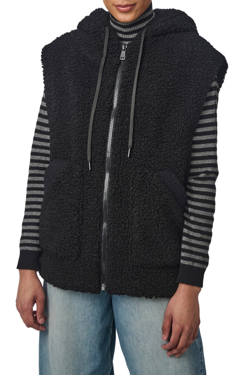 Bernardo Faux Shearling Hooded Vest, Main, color, Black