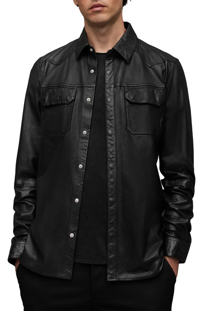 AllSaints Ivan Leather Shirt Jacket, Main, color, 