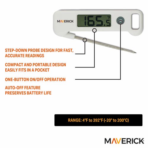 Maverick Folding Probe Digital Thermometer In White