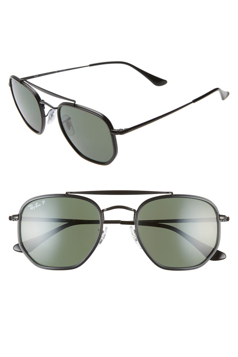 52mm Polarized Irregular Aviator Sunglasses, Alternate, color, BLACK