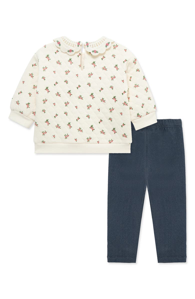 Little Me Rose Collared Sweatshirt & Leggings Set, Alternate, color, Blue/ White