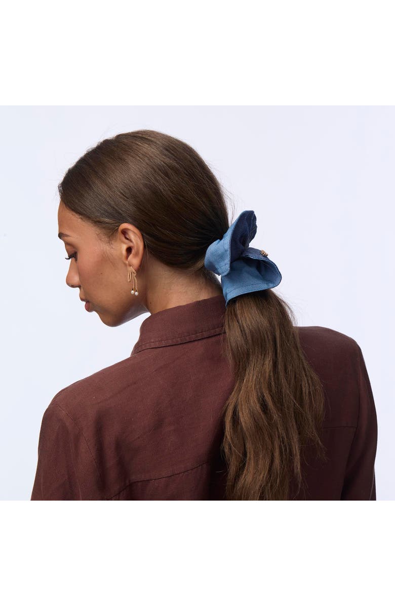 Lele Sadoughi Denim Double Faced Square Scrunchie, Alternate, color, Denim 400