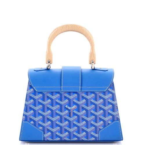 Pre-owned Goyard Goyard Structured Saigon Top Handle Bag Coated Canvas With Leather Mini In Blue