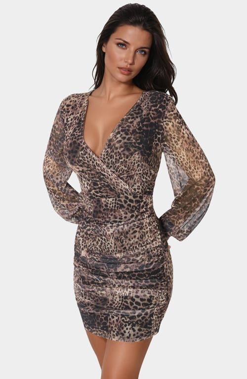 Bebe Long Sleeve Ruched Faux Wrap Minidress In Black