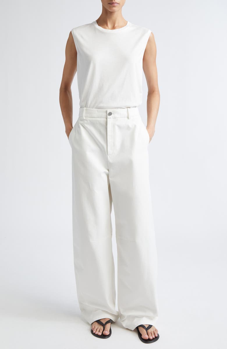 PARTOW Barrow High Waist Cotton Barrel Leg Pants, Alternate, color, Ivory