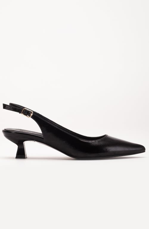 Forever & Always Shoes Lety Slingback Kitten Heel Leather Pumps In Black Patent Leather