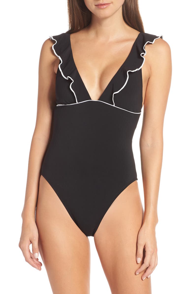 Robin Piccone Malia Ruffle One-Piece Swimsuit, Main, color,