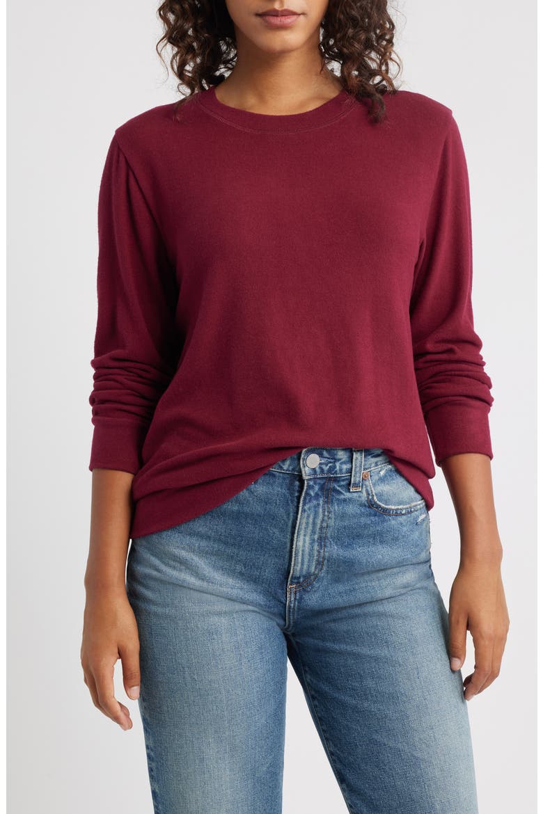 Brushed Jersey Crewneck Top, Main, color, BURGUNDY