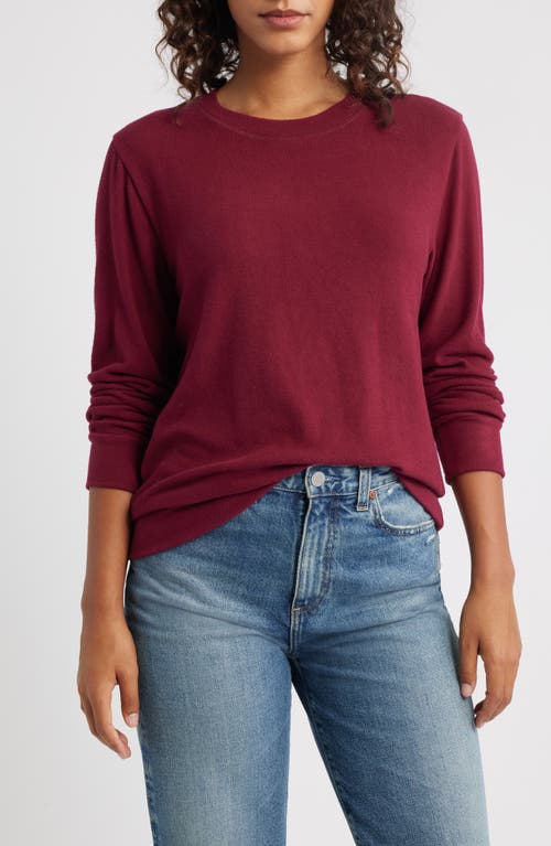 Loveappella Brushed Jersey Crewneck Top In Burgundy