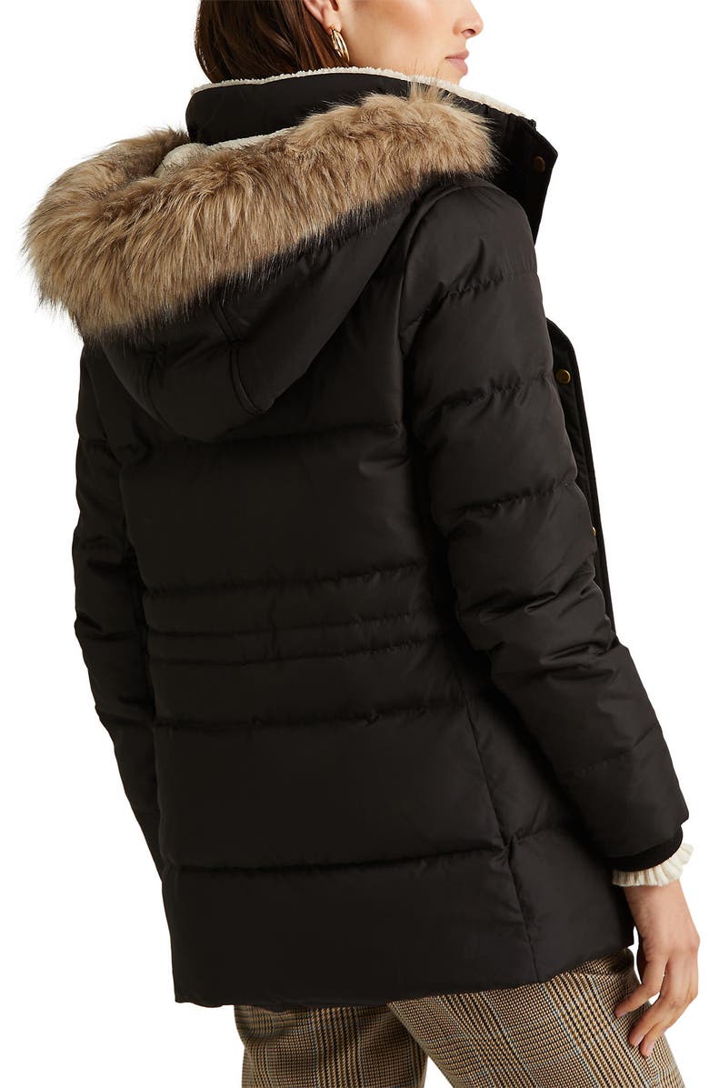 Lauren Ralph Lauren Icon Down & Feather Puffer with Faux Fur Trim Hood, Alternate, color, 