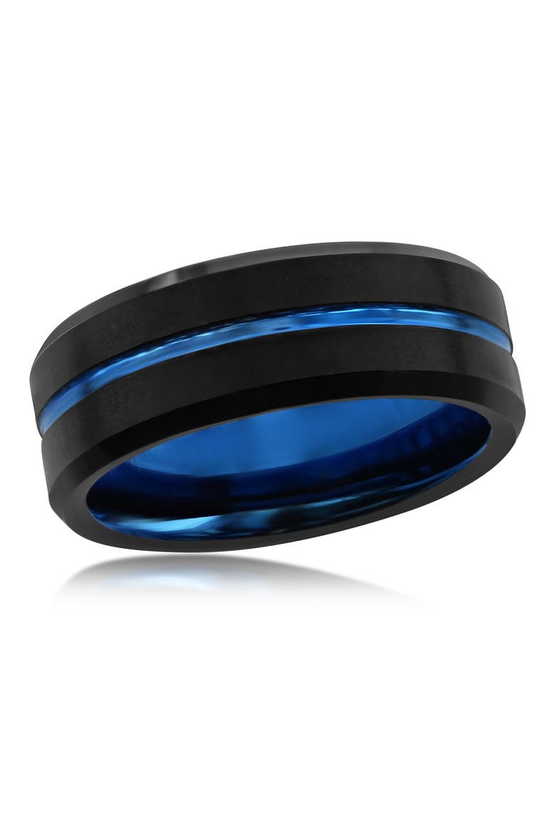 Black & Blue Tungsten Ring, Main, color, BLACK AND BLUE