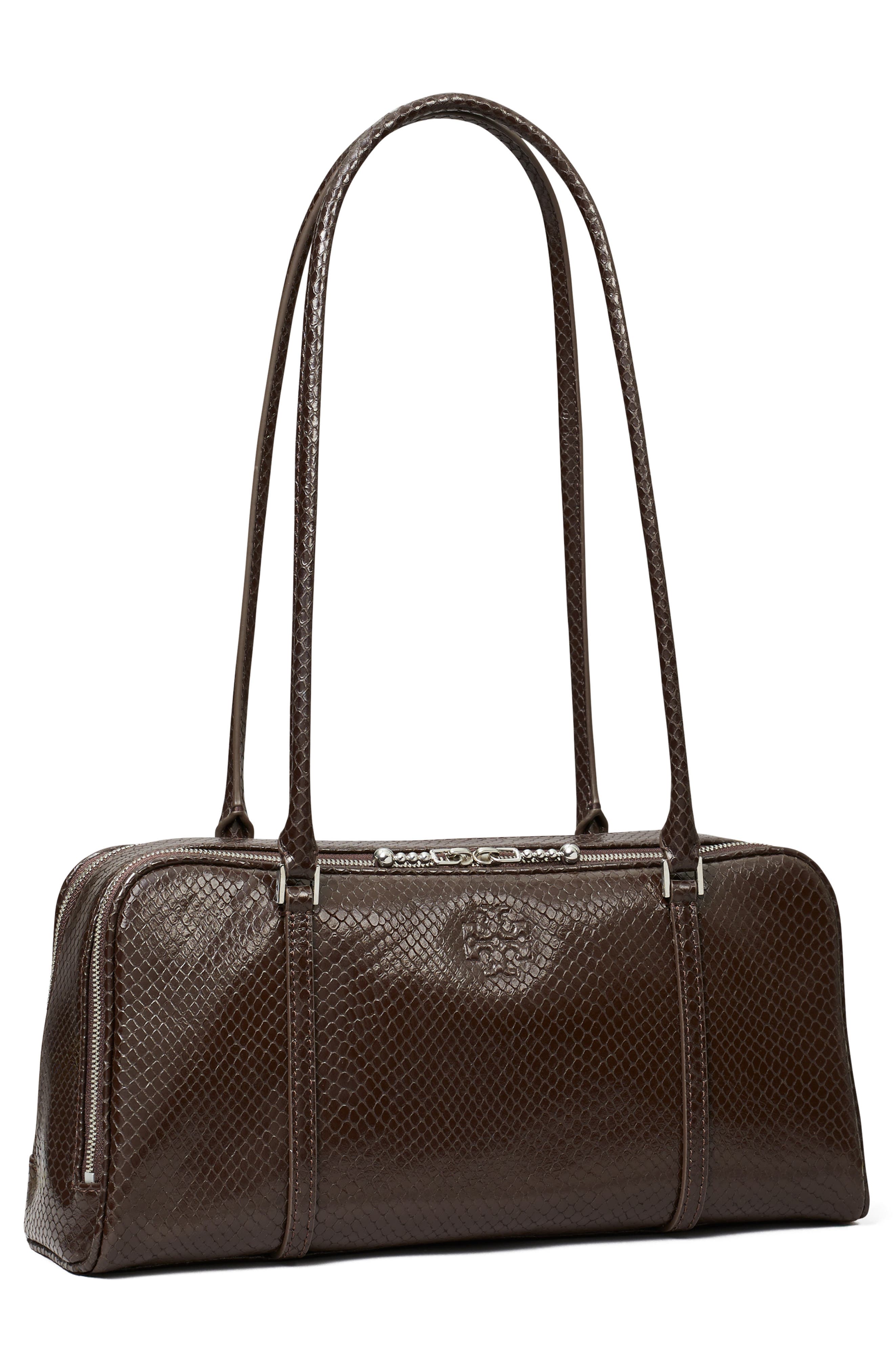 Tory Burch Marshmallow Croc Embossed LeatherShoulder Bag, Alternate, color, 