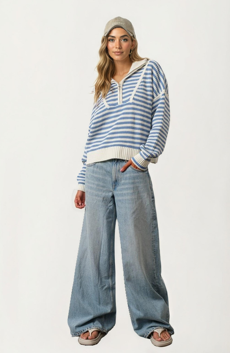 Knit and Lounge Striped Half Zip Knit Sweater, Alternate, color, 