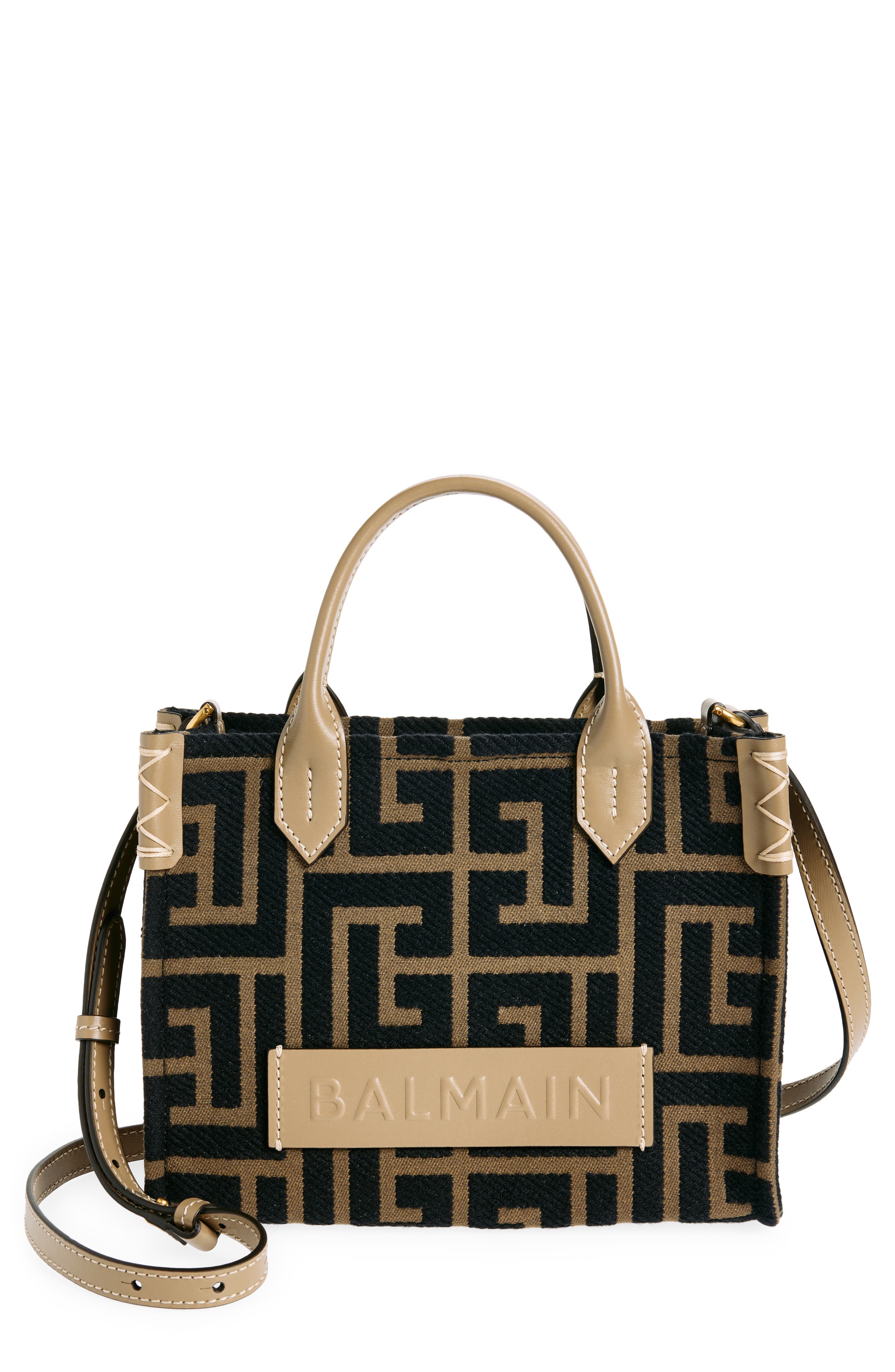 Balmain Small B-Army Logo Canvas Shopper Tote, Main, color, 