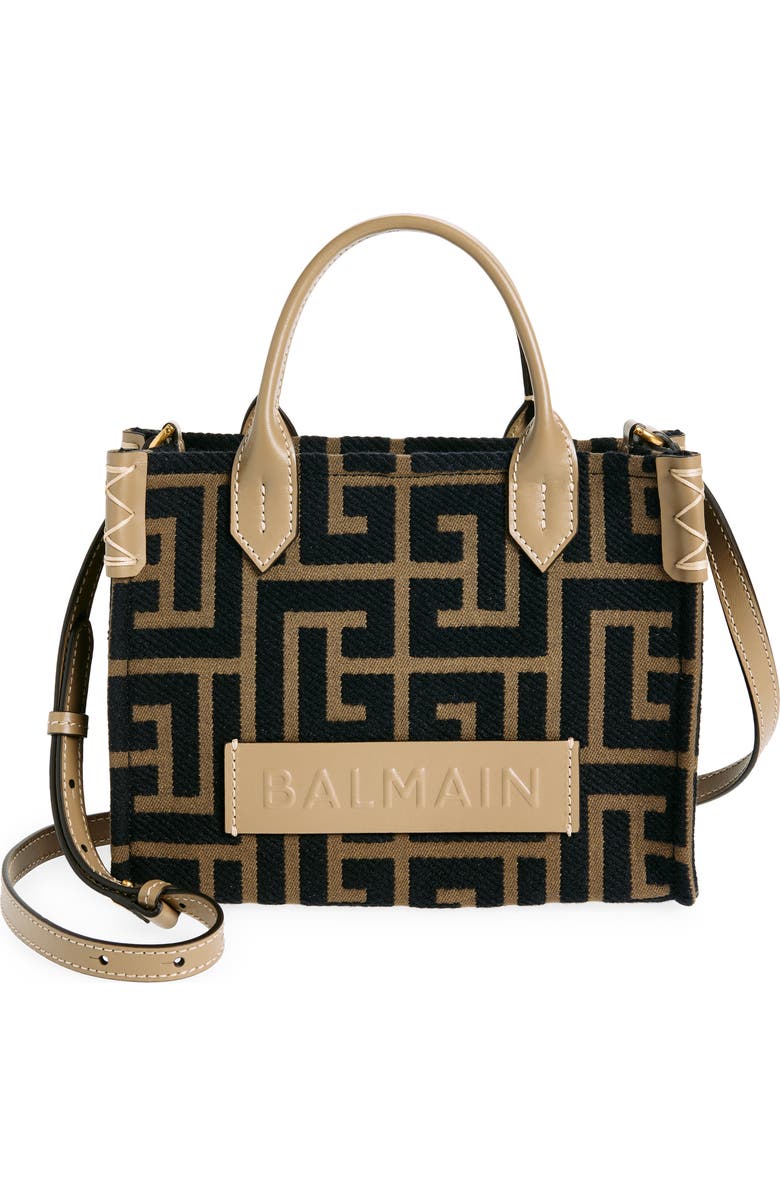 Balmain Small B-Army Logo Canvas Shopper Tote, Main, color,