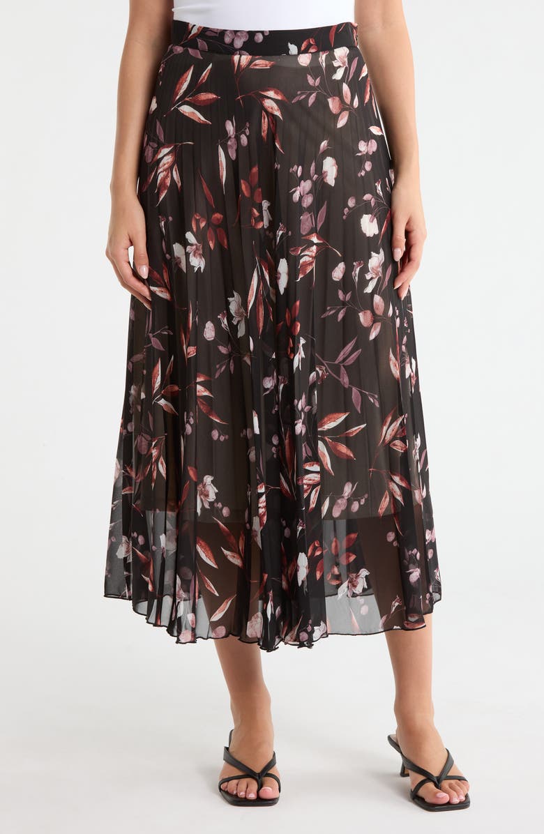 Joie Floral Pleated Midi Skirt, Main, color, Black Multi