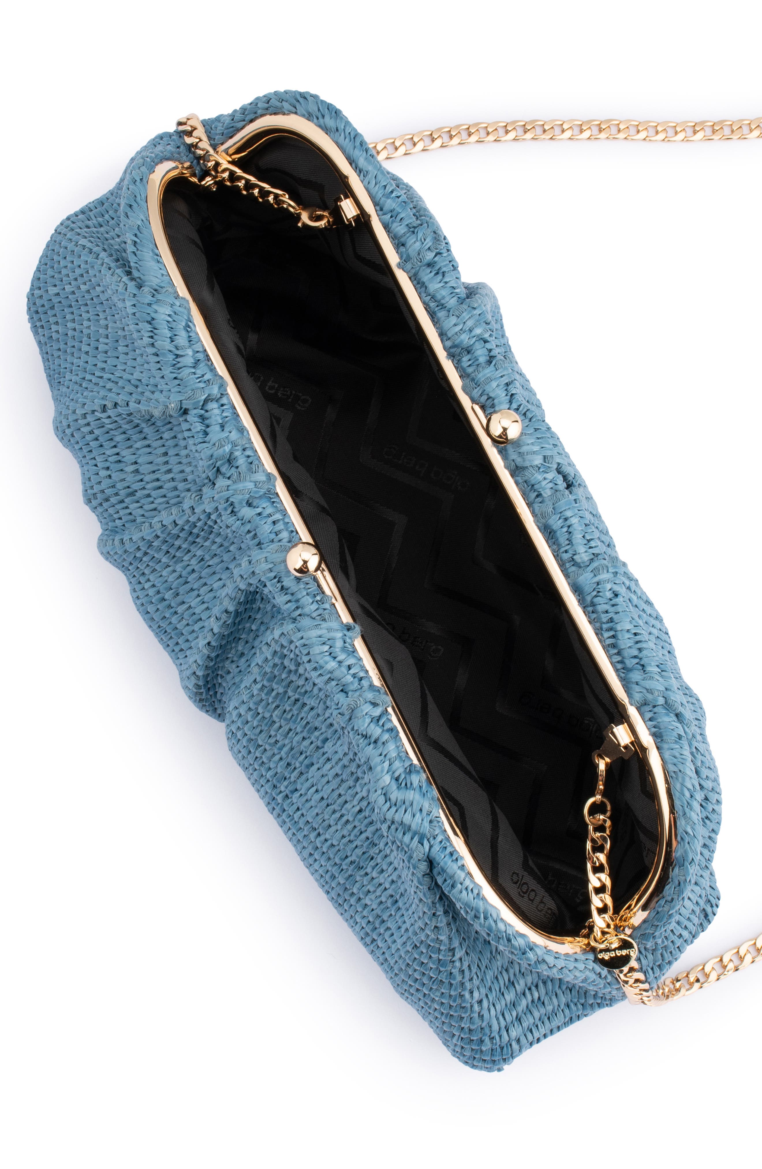 Olga Berg Queenie Woven Gathered Frame Clutch, Alternate, color, Blue