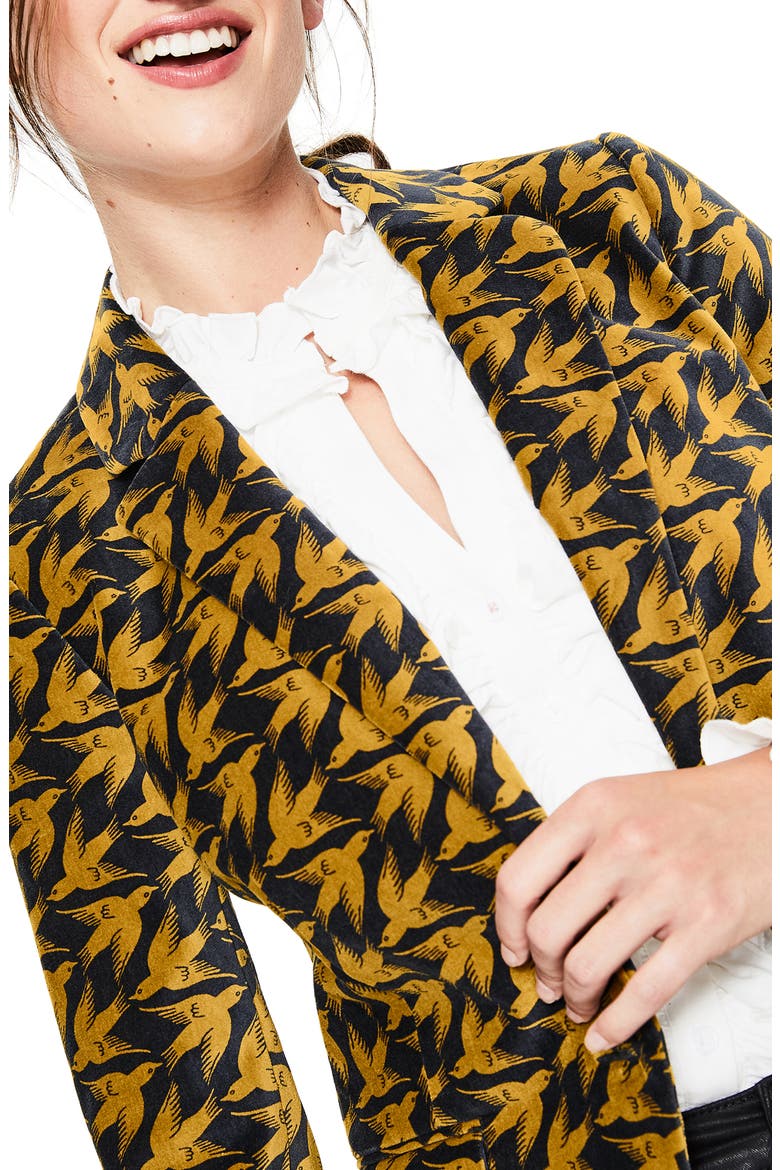 Stretch Velvet Blazer, Alternate, color, TRUMPET DIAGONAL BIRDS