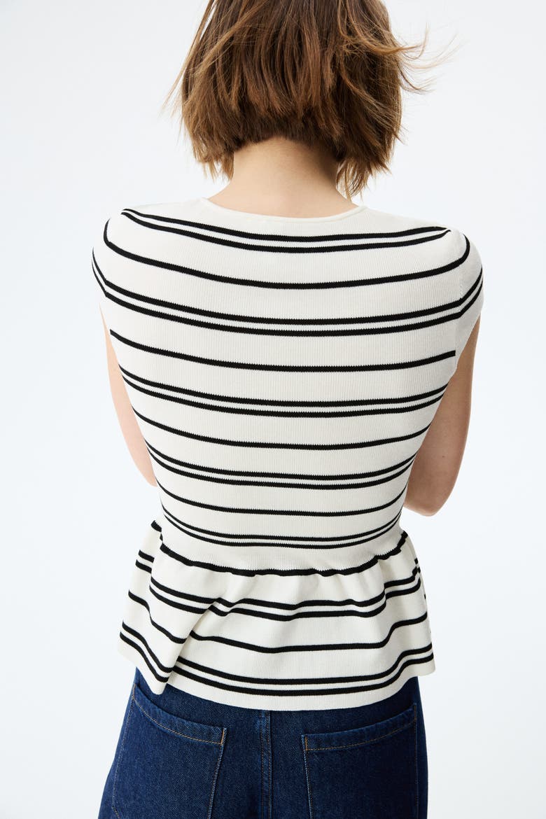 Short-sleeved Peplum Cardigan, Alternate, color, Cream/striped