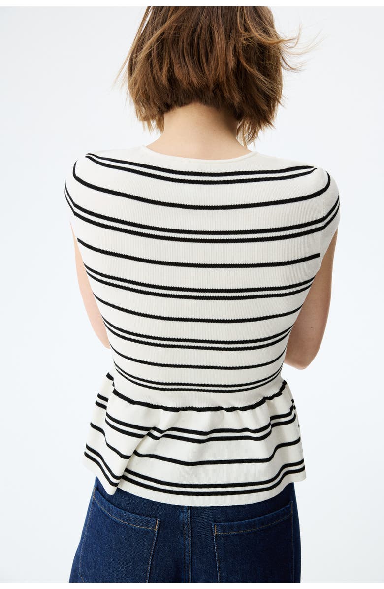 H&M Short-sleeved Peplum Cardigan, Alternate, color, Cream/Striped