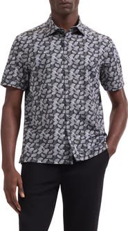 Bugatchi Milo OoohCotton® Leaf Print Short Sleeve Button-Up Shirt