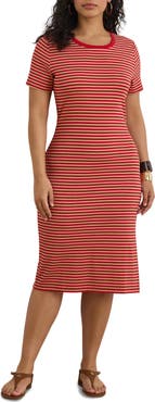 Lauren Ralph Lauren Stripe Cotton Blend Rib T-Shirt Dress