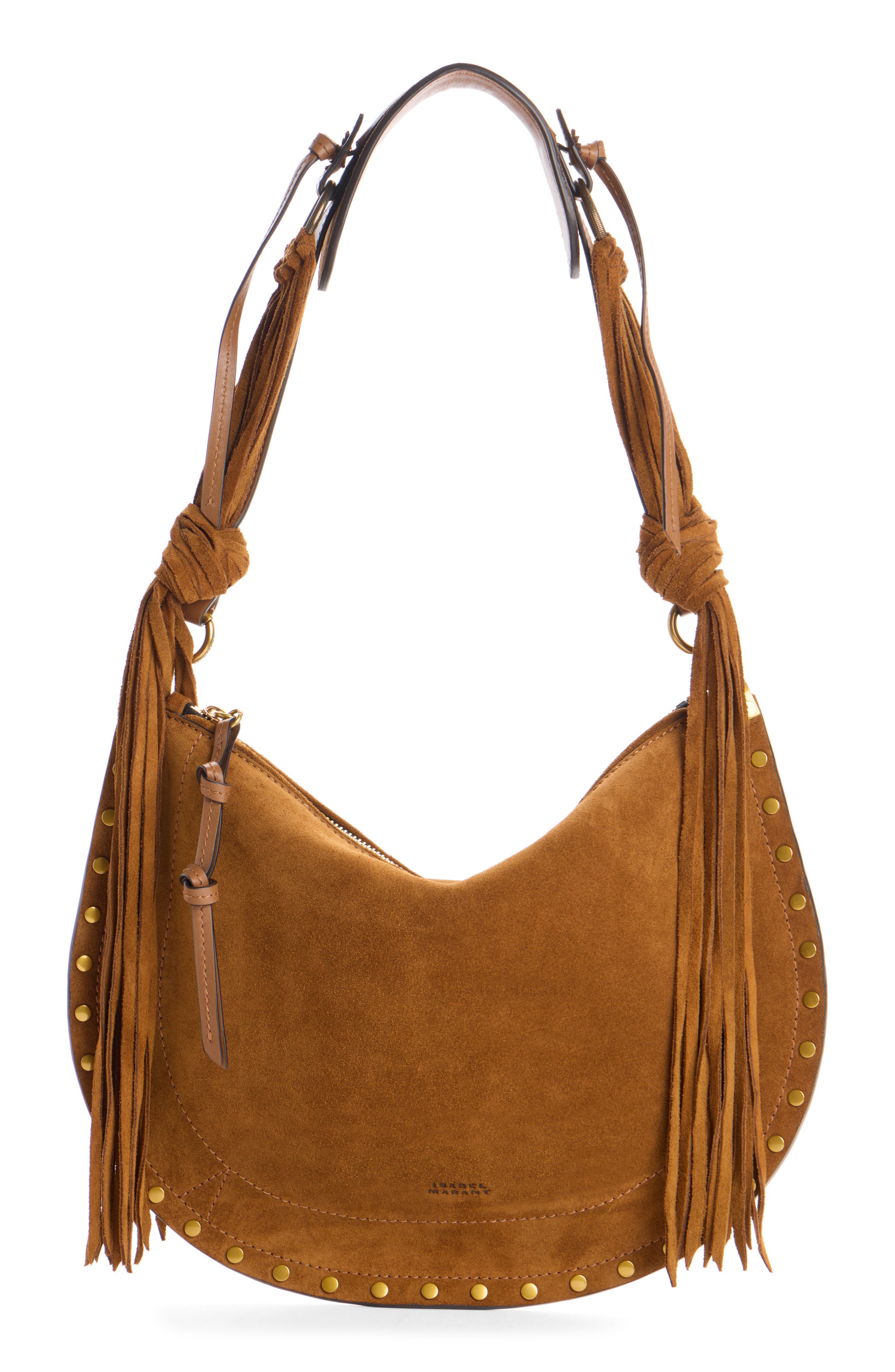 Isabel Marant Oskan Soft Suede Shoulder Bag, Main, color, Cognac