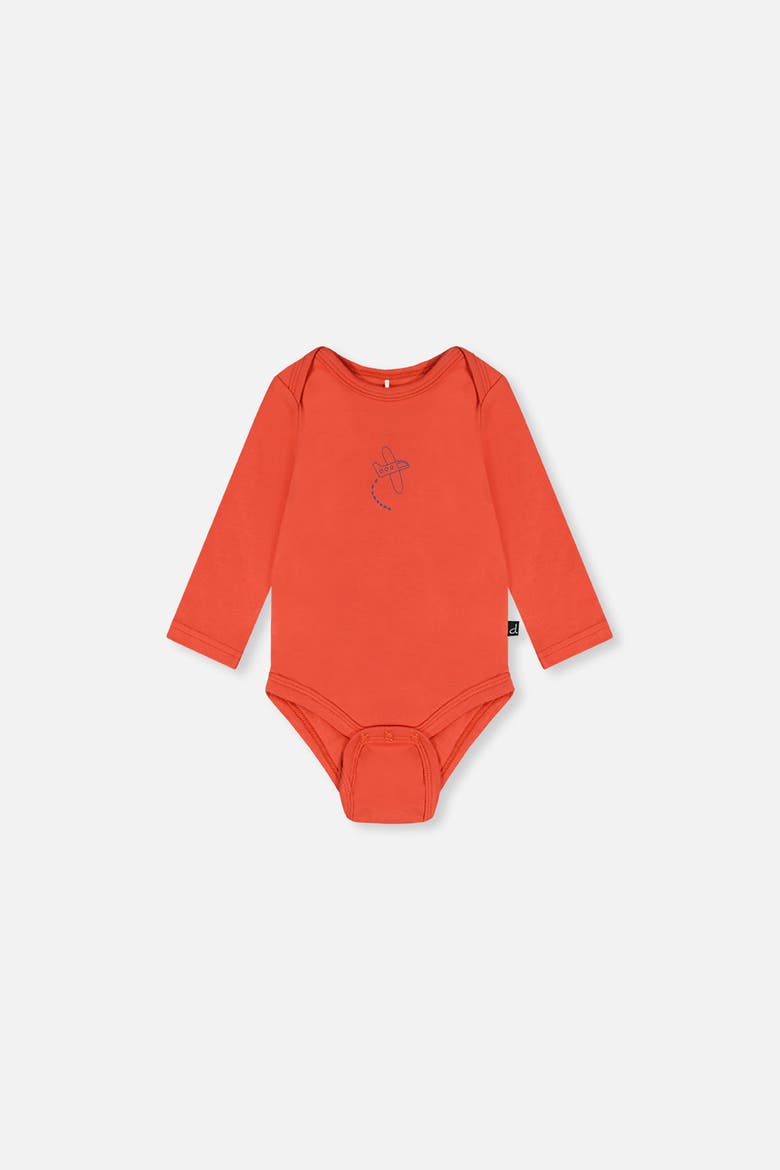 Organic Cotton Plane Detail Envelope Neck Romper, Alternate, color, Coral