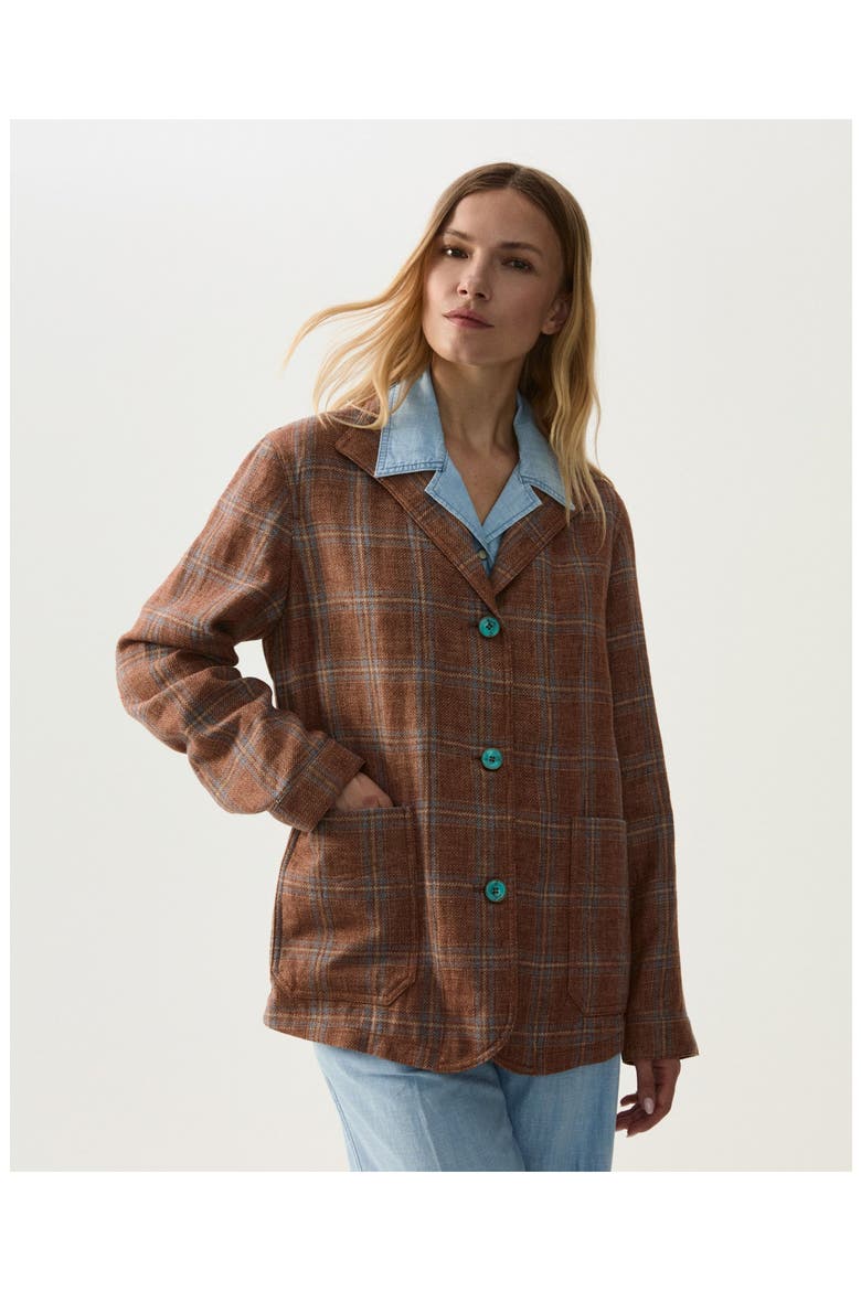 Scotland-Checkered Linen and Cotton Classic Jacket, Alternate, color, Dark Brown
