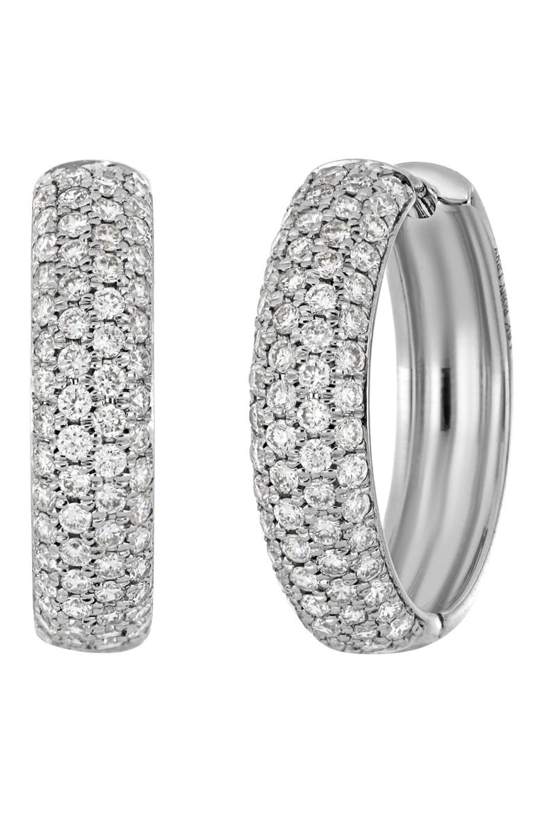 18k Gold Diamond Hoop Earrings, Main, color, 18KW