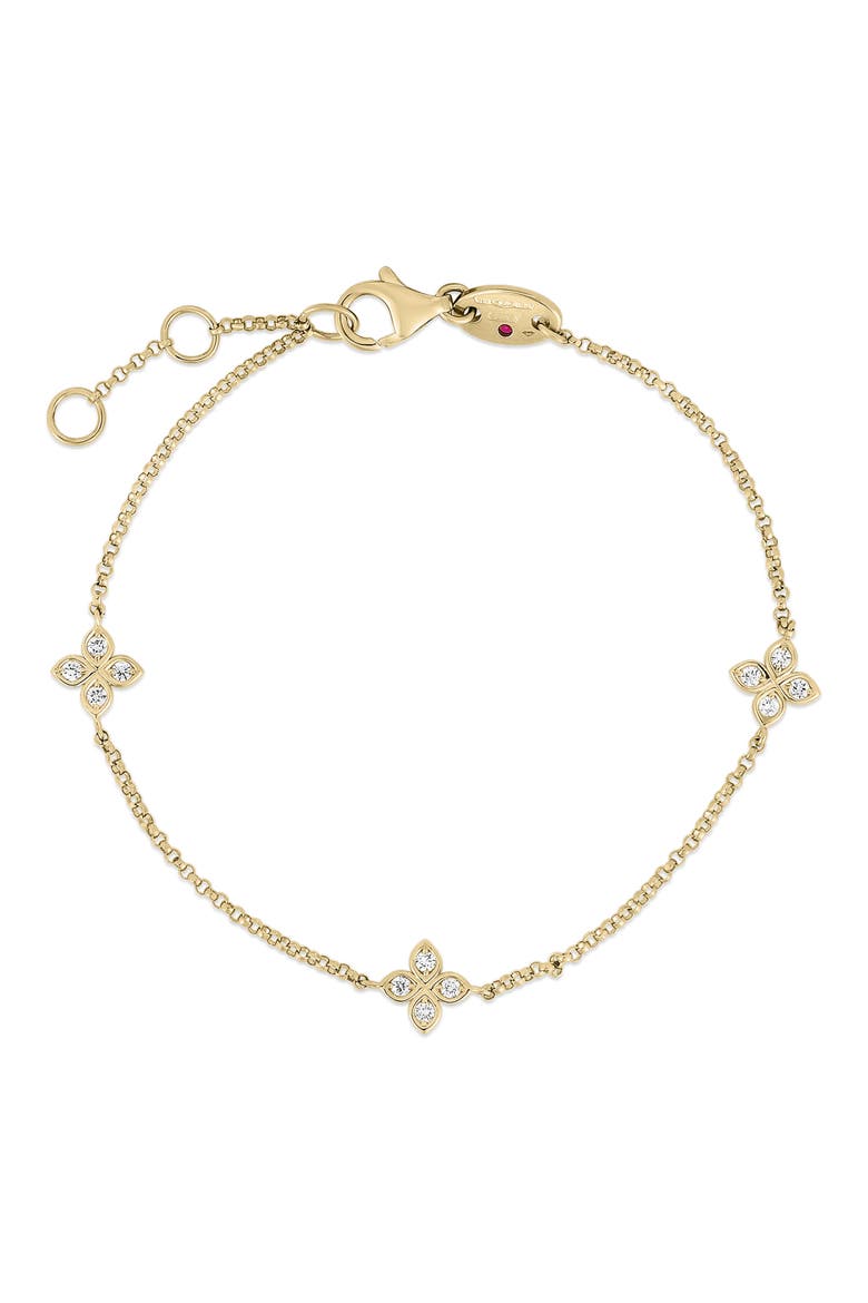 Love by the Inch Diamond Flower Bracelet, Main, color, YELLOW GOLD