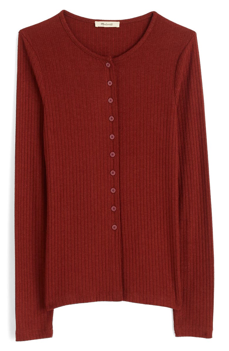 Madewell Textural Cutaway Crewneck Cardigan, Alternate, color, Deep Redwood