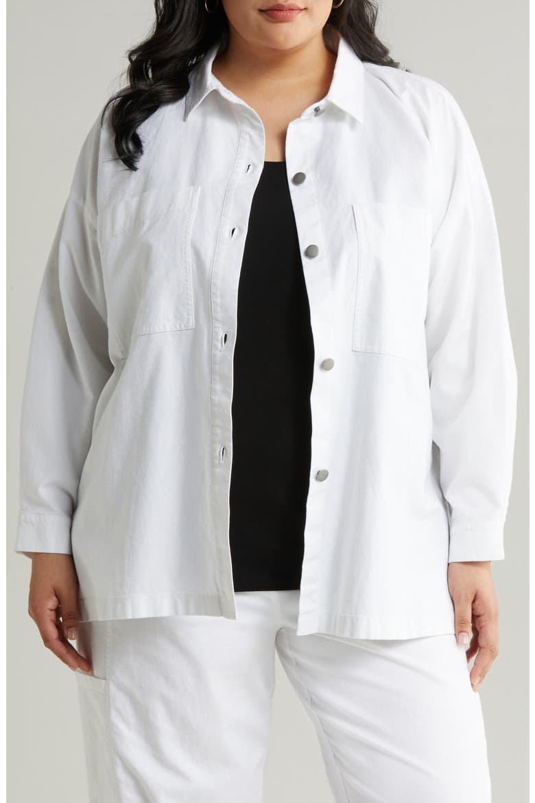 Boxy Stretch Organic Cotton & Hemp Shirt Jacket, Alternate, color, WHITE