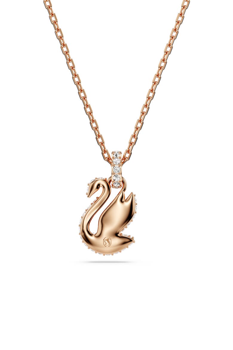 Swan Crystal Pendant Necklace, Alternate, color, BLACK
