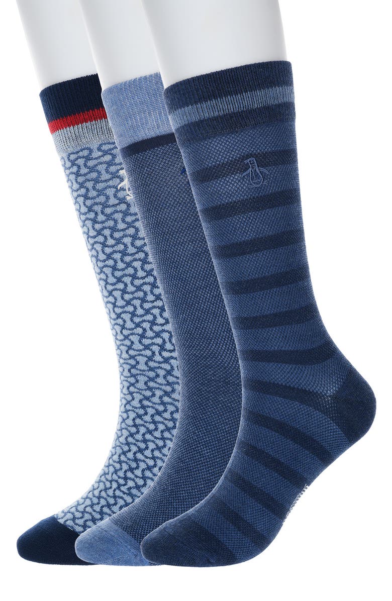 Original Penguin Jansen Geo 3-Pack Assorted Crew Socks, Main, color, Navy