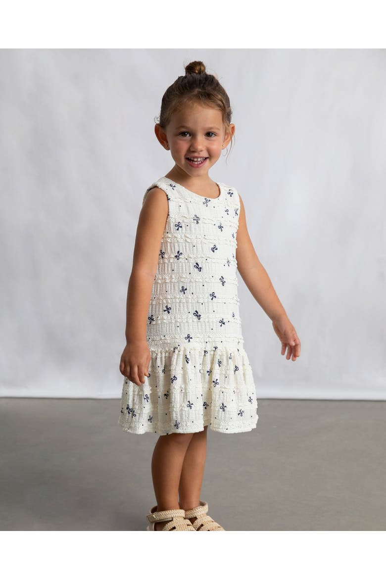 Bow-Pattern Drop-Waist Dress, Alternate, color, White