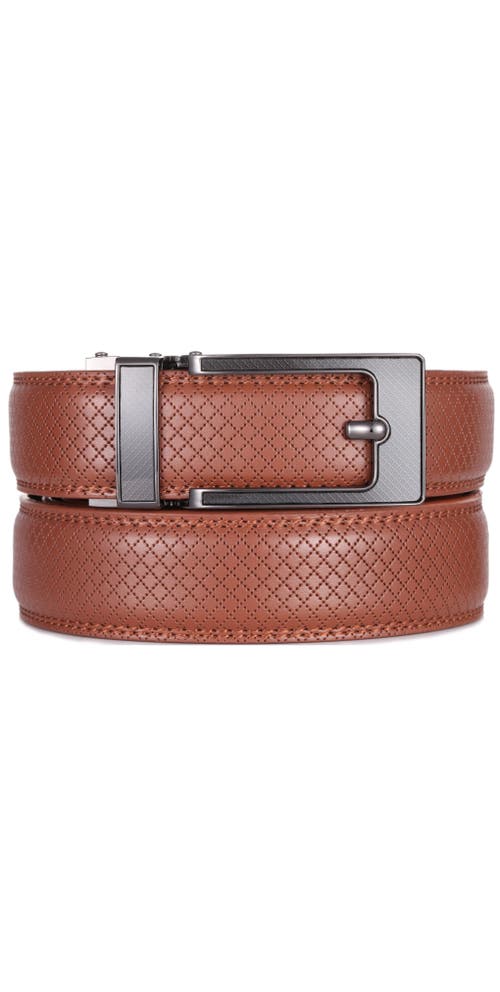 Mio Marino Crosshatch Leather Adjustable Ratchet Belt In Brown
