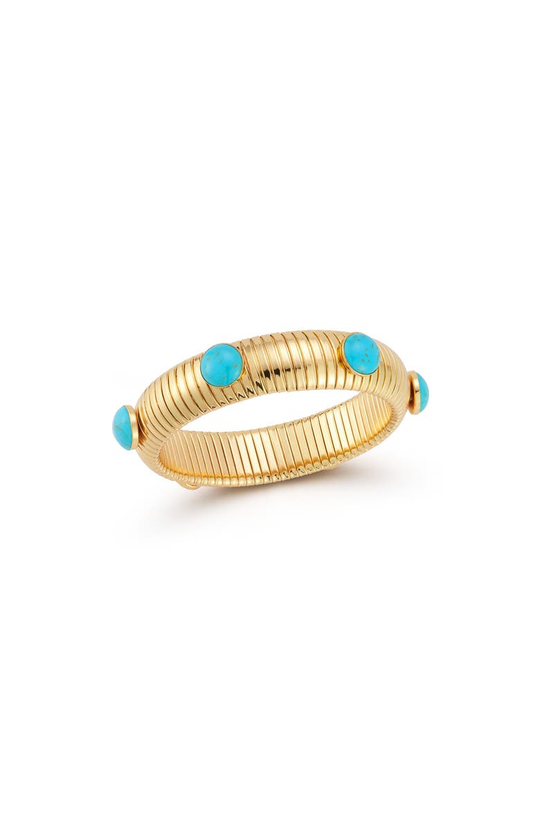 CHLOE AND MADISON 18K Gold Plated Synthetic Turquoise Bangle Bracelet, Main, color, 