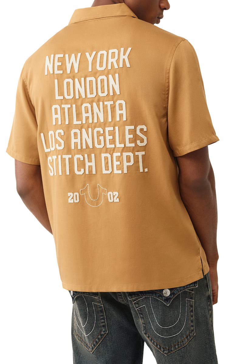 True Religion City Appliqué Camp Shirt, Alternate, color, Chipmunk