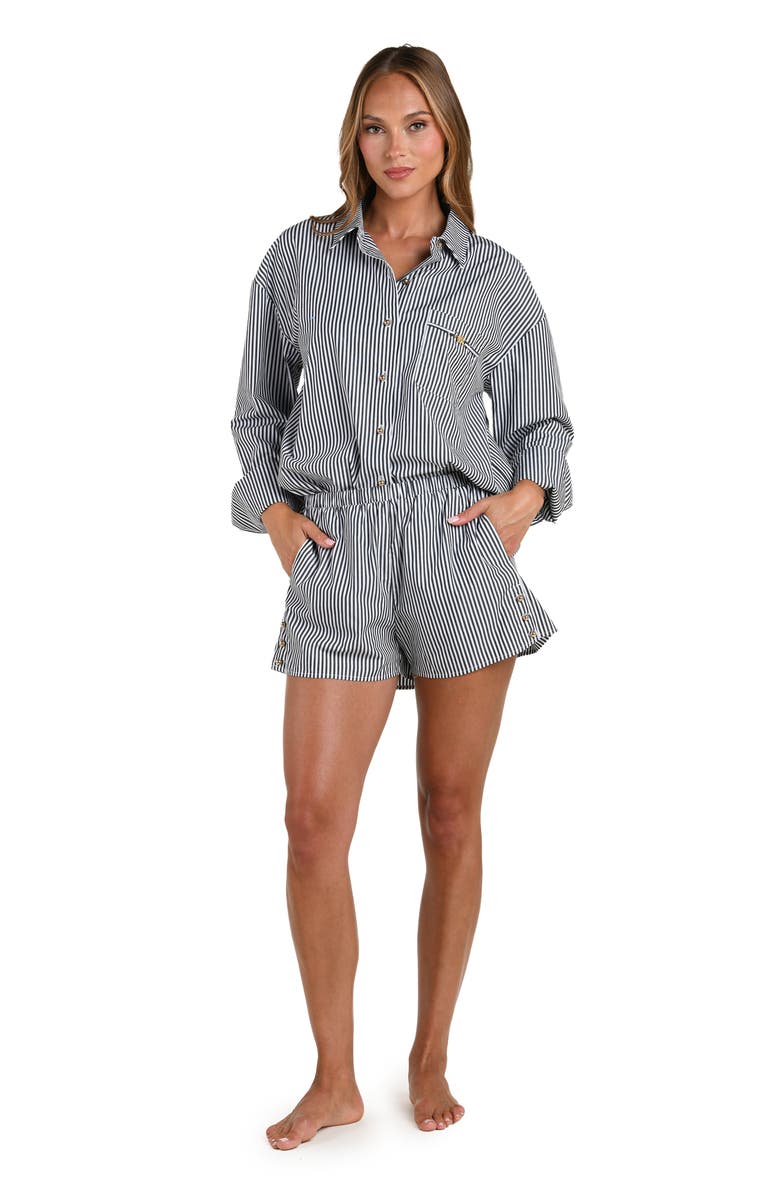 L'AGENCE Lorena Voyage Stripe Oversize Cotton Poplin Cover-Up Button-Up Shirt, Alternate, color, Black