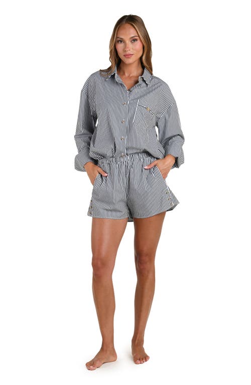 L'agence Lorena Voyage Stripe Oversize Cotton Poplin Cover-up Button-up Shirt In Gray