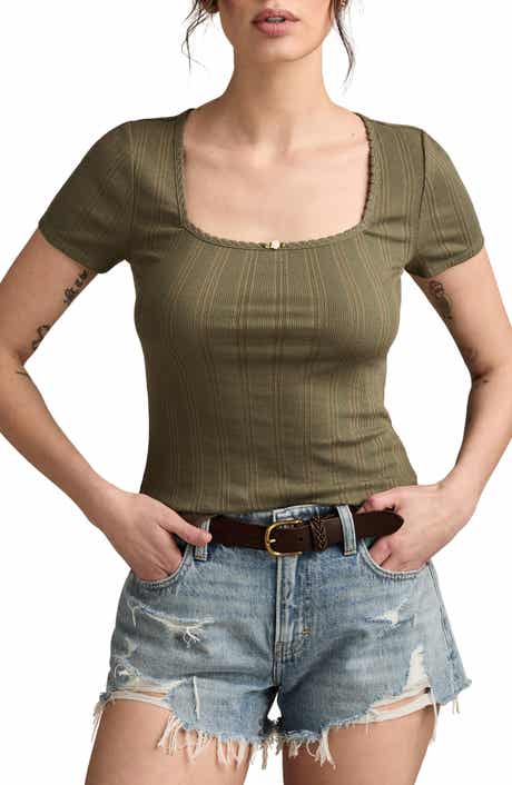 Lucky Brand Pointelle Square Neck Top