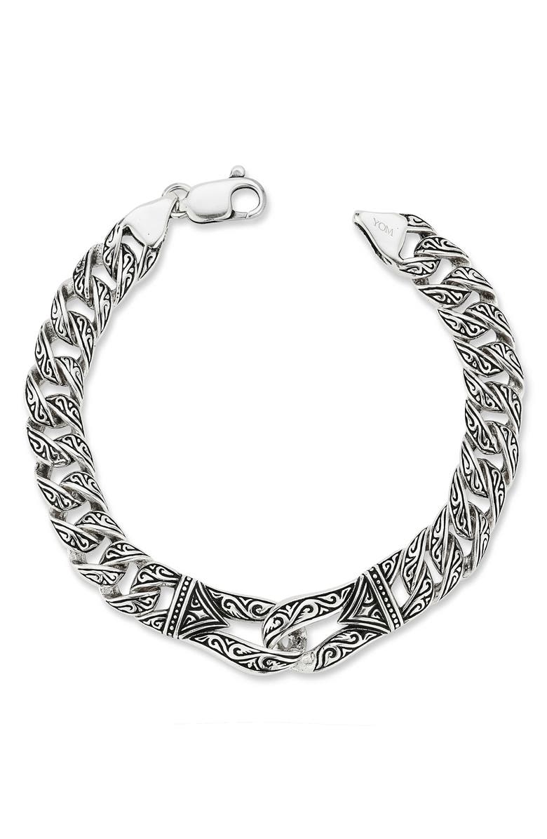 Yield of Men Men's Oxidized Sterling Silver Etched Link Bracelet, Main, color, Silver