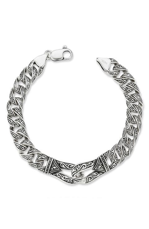 Men's Oxidized Sterling Silver Etched Link Bracelet