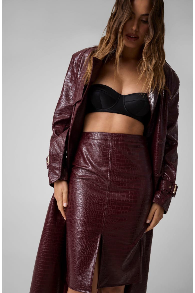 Croc Embossed Faux Leather Pencil Skirt, Alternate, color, RUCHE RED