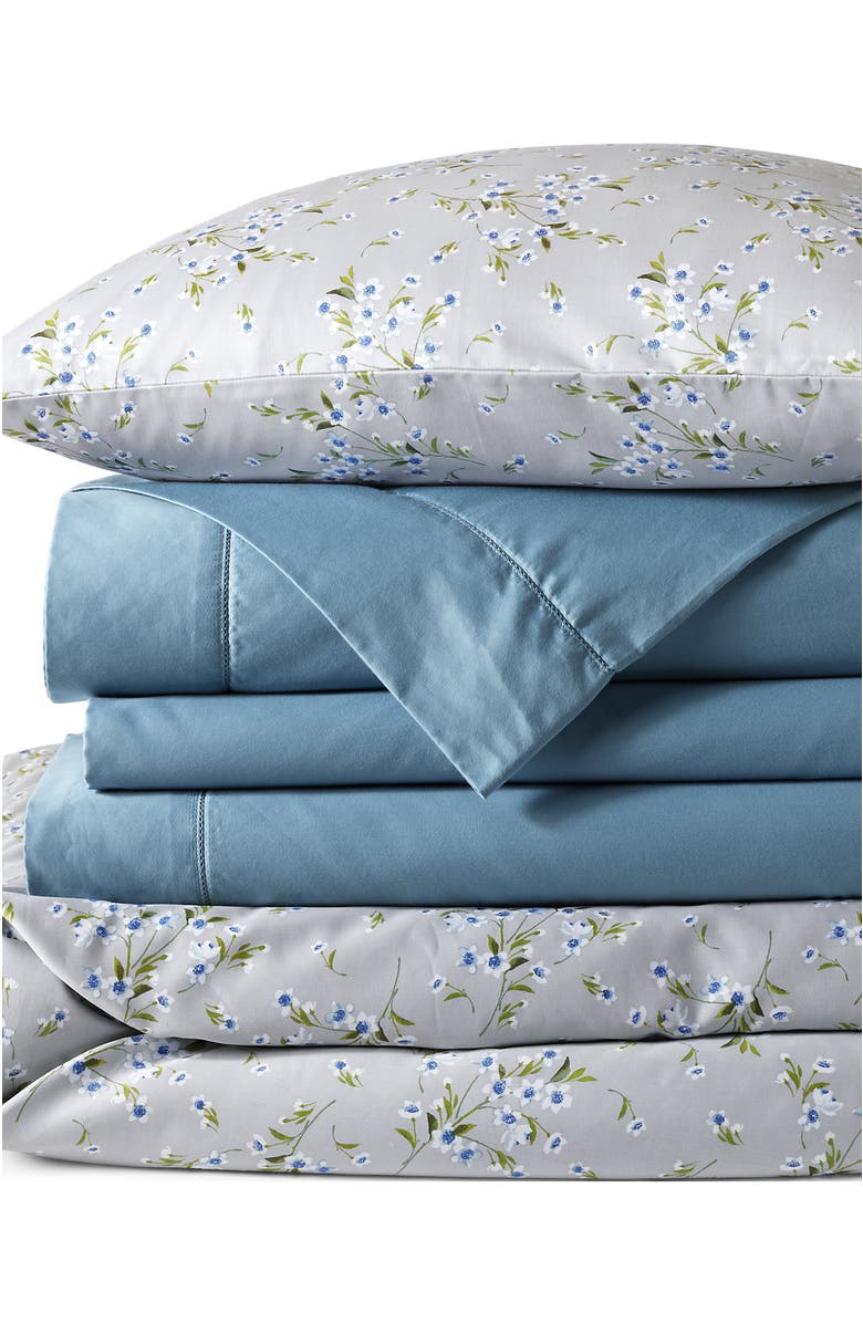 Lands' End 700 Thread Count Luxe Sateen Egyptian Cotton No Iron Bed Pillow Sham, Main, color, Light Fog Snow Drop Floral