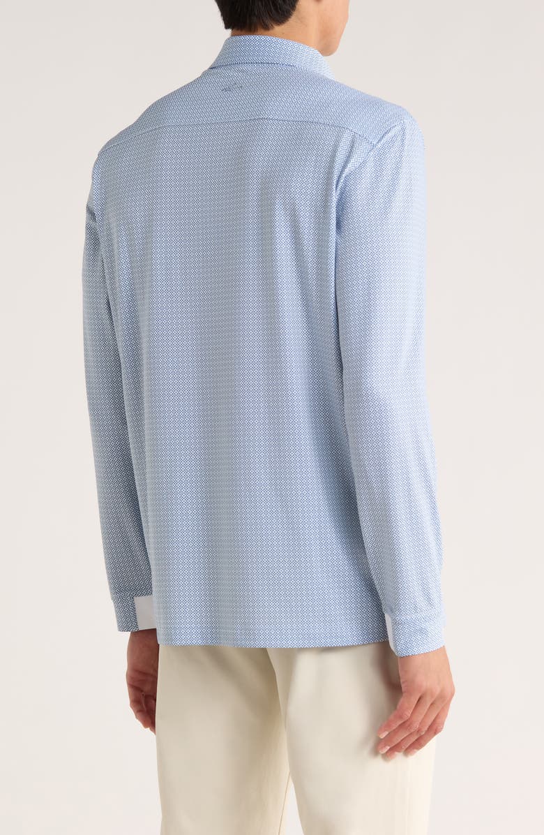 Greg Norman Knotweed Print Long Sleeve Performance Golf Polo, Alternate, color, White/ Blue