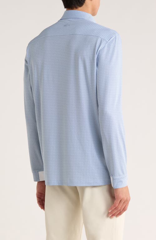 Greg Norman Knotweed Print Long Sleeve Performance Golf Polo In Blue